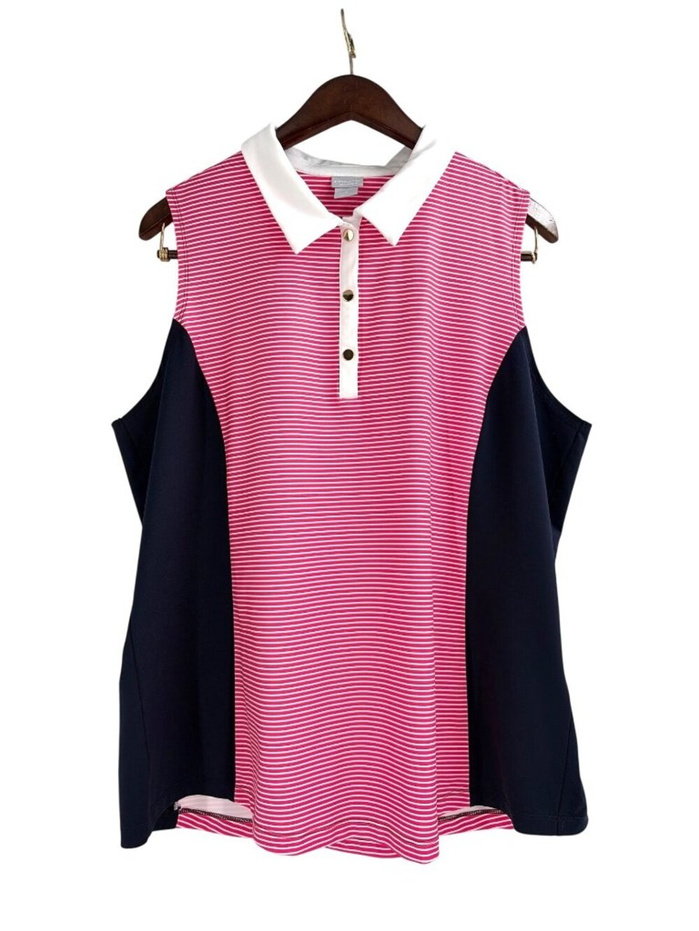 Chico's Size 3 Zenergy Golf Sleeveless Polo Womens 16/18 Pink Stripe Athletic